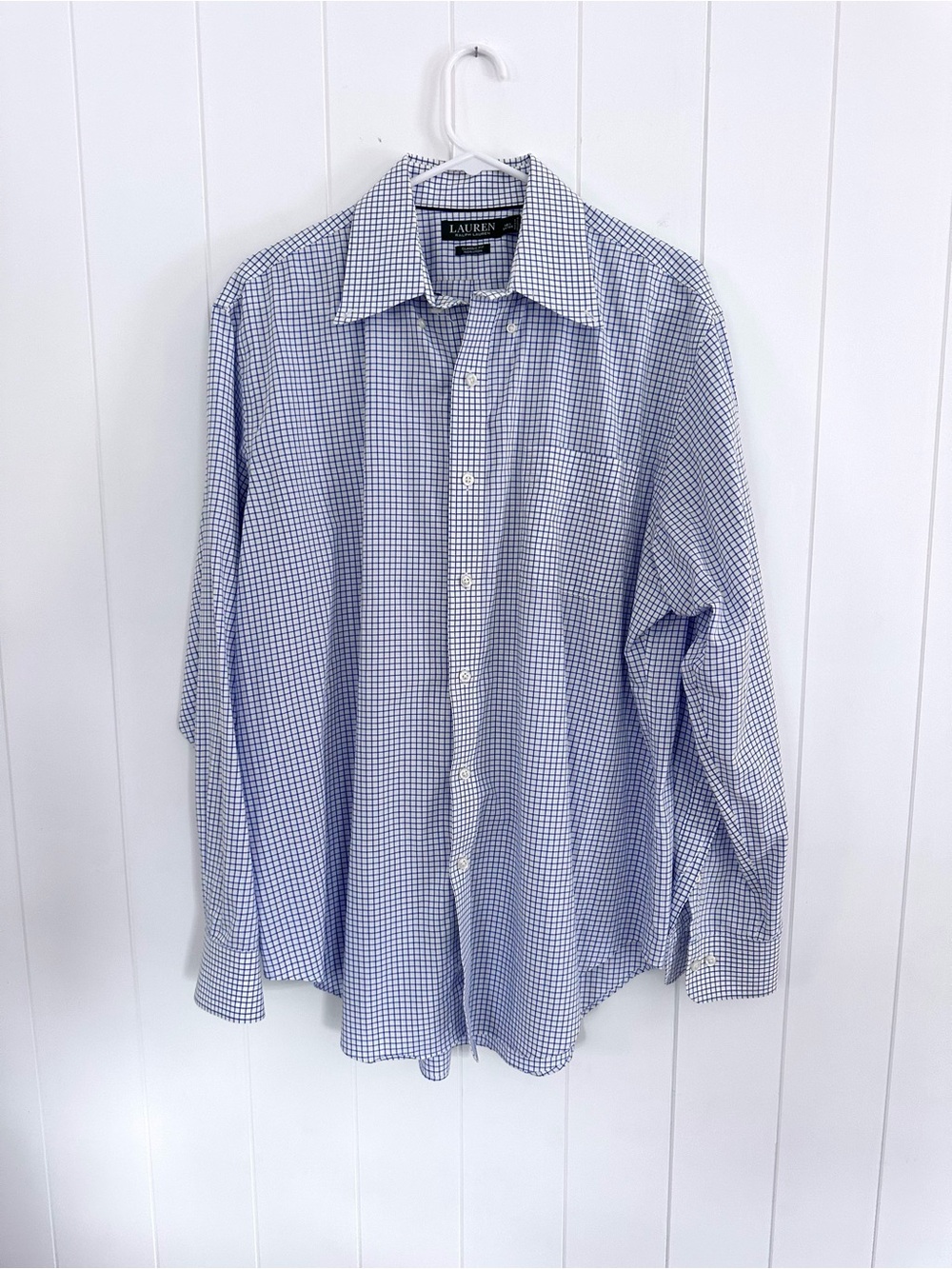 Lauren Ralph Lauren Blue and White Gingham Checkered Cotton Button-Down Shirt